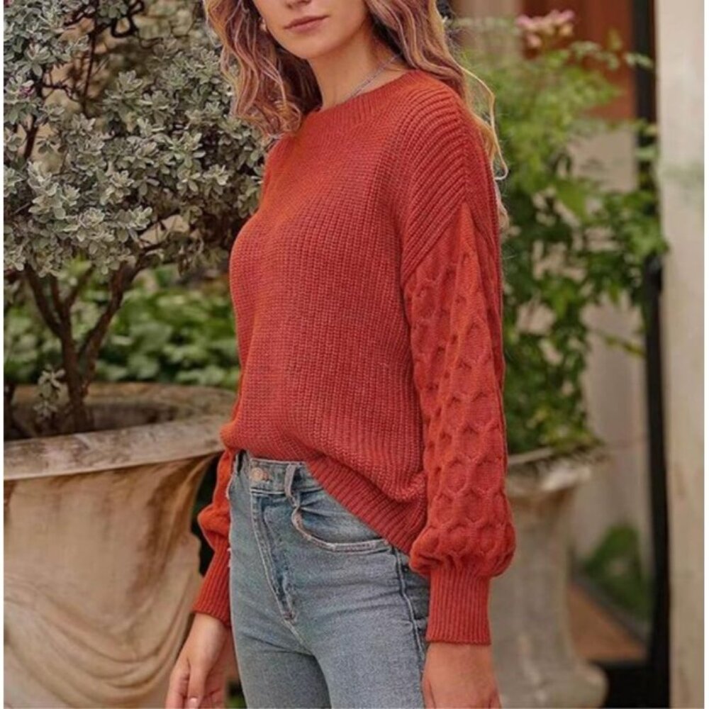 Pretty Garden Orange Knit Pullover Sweater Women's Large - Picture 2 of 12